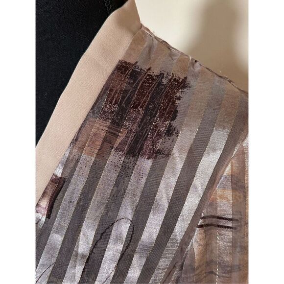 Vintage R&M Richards Cardigan Sheer Striped Tan Gold Open Front - Picture 3 of 5